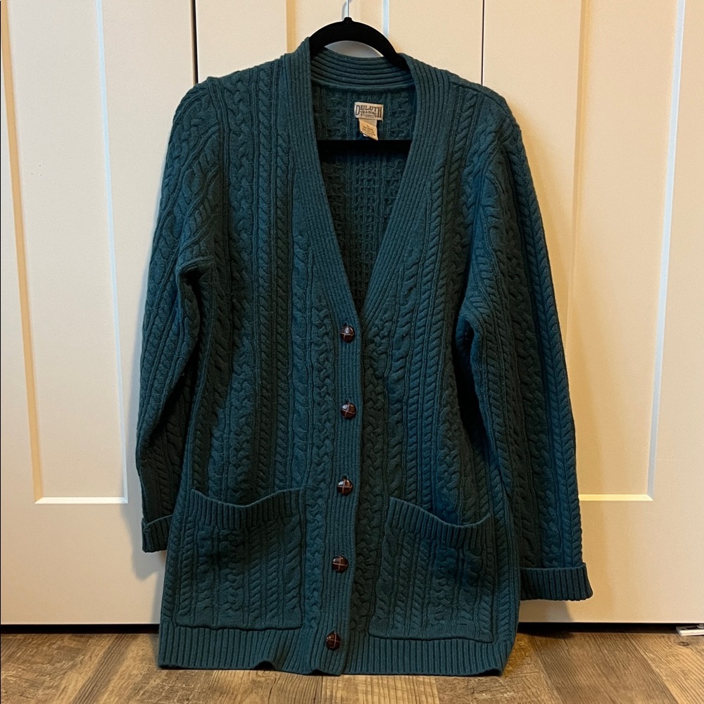 Duluth Trading Co Teal Cable Knit Cardigan